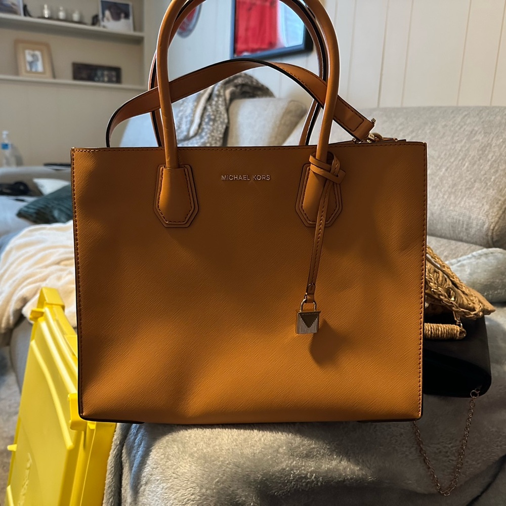 Michael Kors Orange/Tan Leather Tote Bag